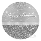 Toile de fond de joyeux anniversaire de cercle de paillettes gris argenté